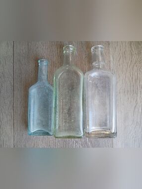 Antique Glass Medicine Bottles Apothecary Lot Of 3 Aqua, Clear, And Green Colors